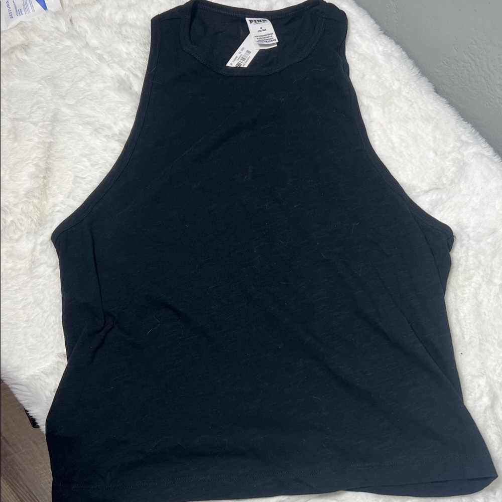 PINK Victoria's Secret Black Ribbed High-Neck Tank